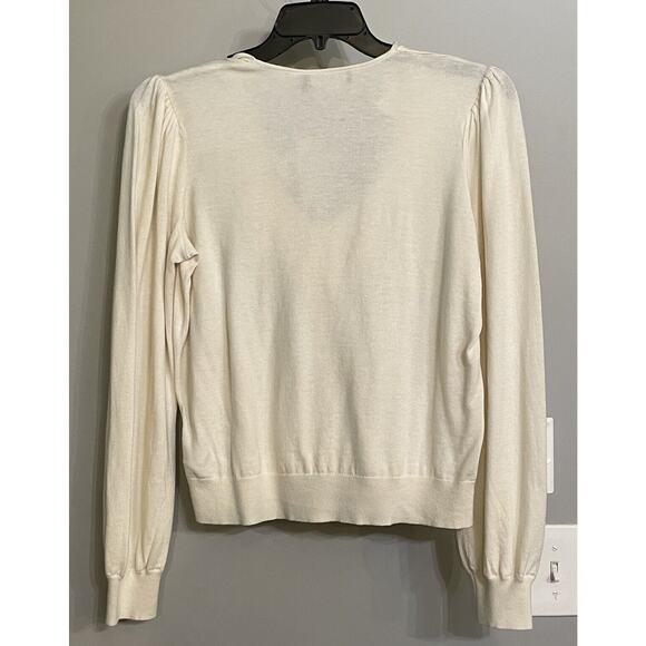 Lauren Ralph Lauren Sweater Ruffle Trim Jersey Winter Cream Modal Large New - Picture 2 of 9